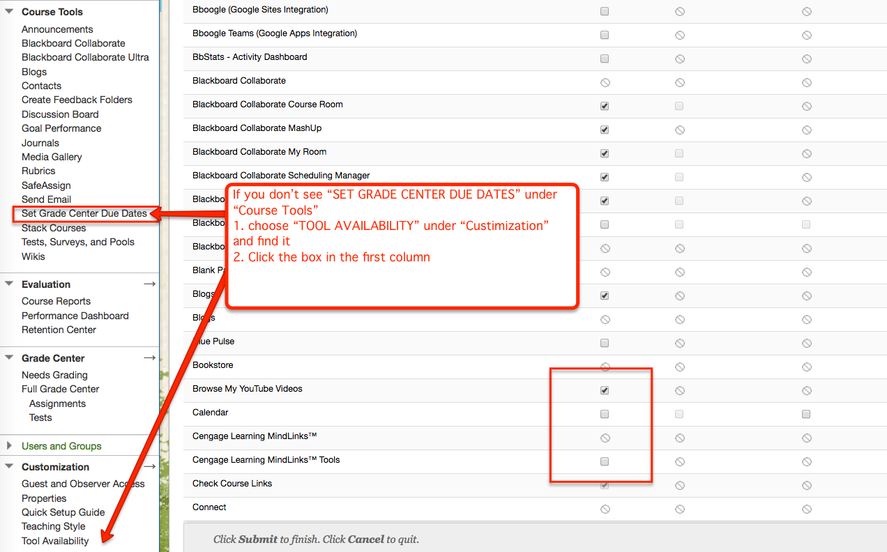 Where and how to make a specific tool (for faculty use) show up in Blackboard.